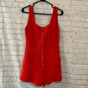 Anthro Greylin Linen Blend Orange Cotton Romper Sz Small